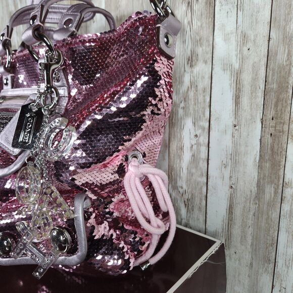 COACH 13821 Poppy Sequin Spotlight Pink Shoulder Bag Tote Special Edition Purse - Picture 2 of 16